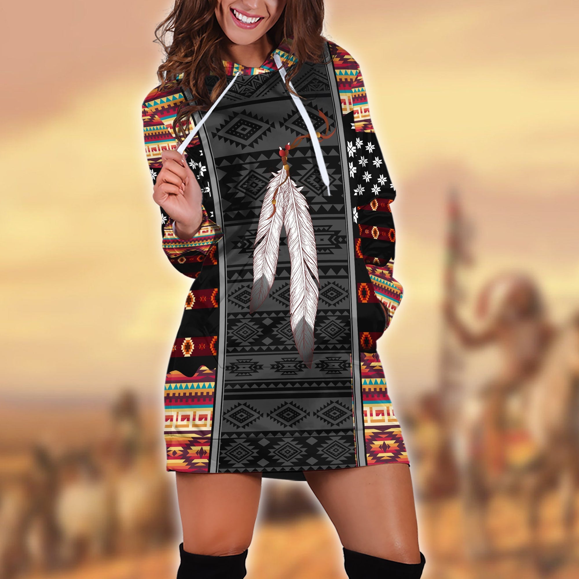 Native American 3D All Over Printed Hoodie Dress