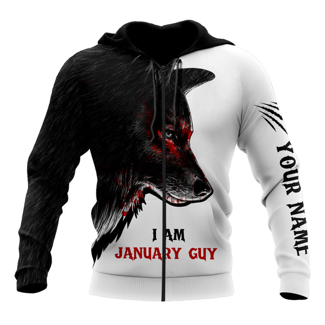 Custom Name January Guy Wolf 3D All Over Printed Unisex Shirts