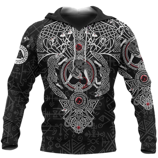 3D Printed Vikings Fenrir Skoll And Hati Valknut Raven-Apparel-HP Arts-Hoodie-S-Vibe Cosy™