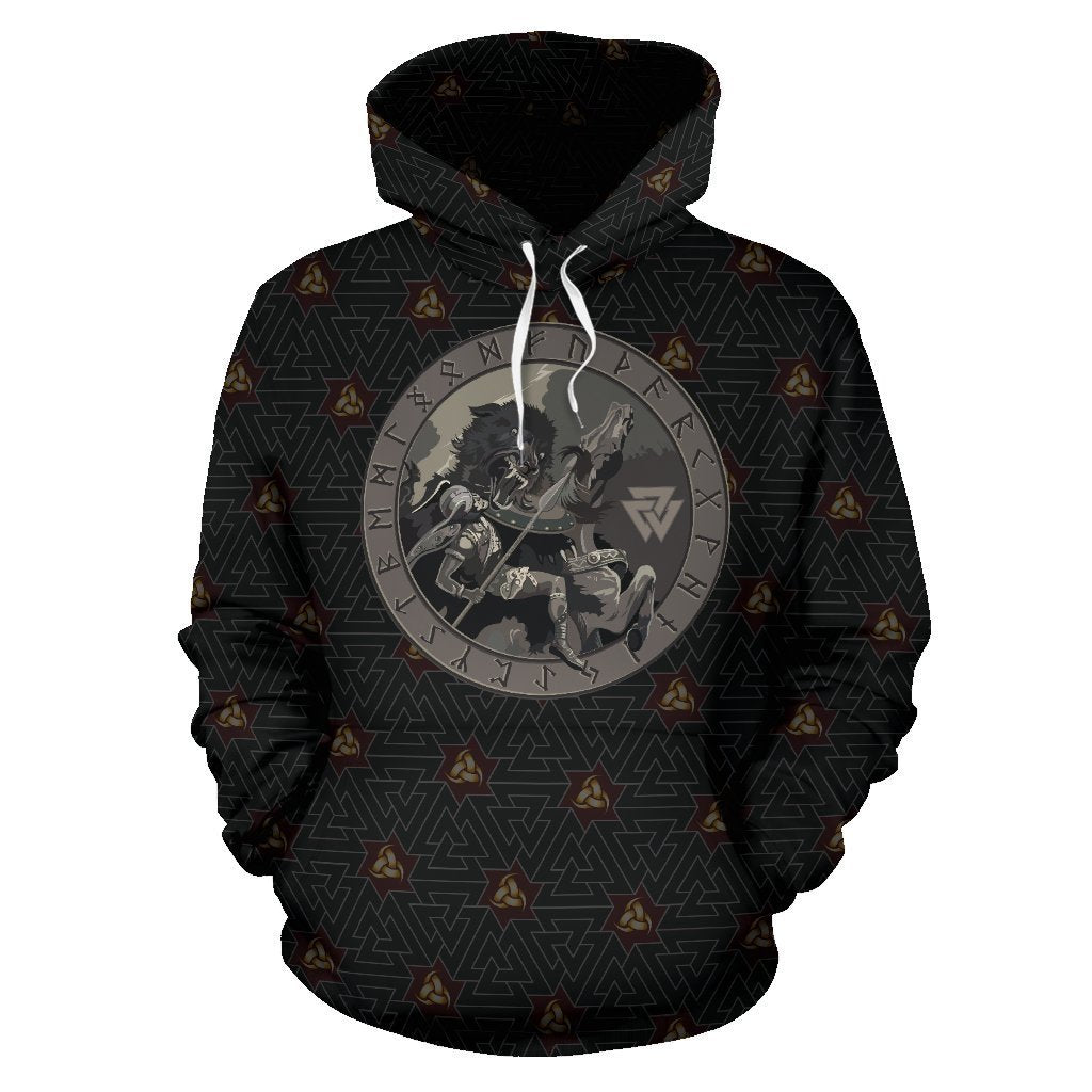 Viking Battle Of The God Odin with Fenrir Hoodie-ALL OVER PRINT HOODIES (P)-HP Arts-Hoodie-S-Black-Vibe Cosy™