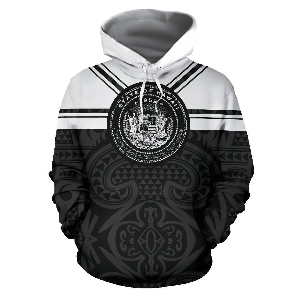 Hawaii Coat Of Arms Hoodie - Black And White J9-ALL OVER PRINT HOODIES (P)-Phaethon-Hoodie-S-Vibe Cosy™