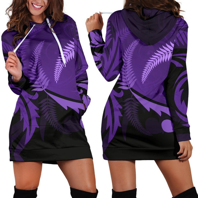 New Zealand Silver Fern Hoodie Dress Purple-Apparel-HD09-Hoodie Dress-S-Vibe Cosy™