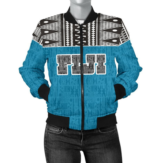 Fiji Bomber Jacket - Polynesian Design - BN09-BOMBER JACKETS (P)-Khanh Arts-Men's Bomber Jacket-S-White-Vibe Cosy™