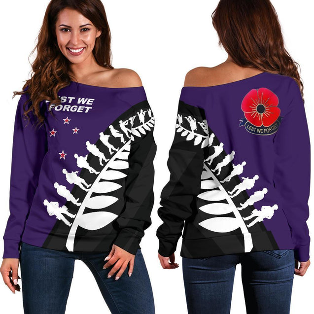 Lest We Forget - New Zealand Purple Off Shoulder Sweater K52-WOMENS OFF SHOULDER SWEATERS-HD09-Women's Off Shoulder Sweater - .-2XS-Vibe Cosy™