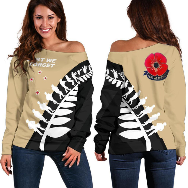 Lest We Forget - New Zealand Tan Off Shoulder Sweater K52-WOMENS OFF SHOULDER SWEATERS-HD09-Women's Off Shoulder Sweater - .-2XS-Vibe Cosy™