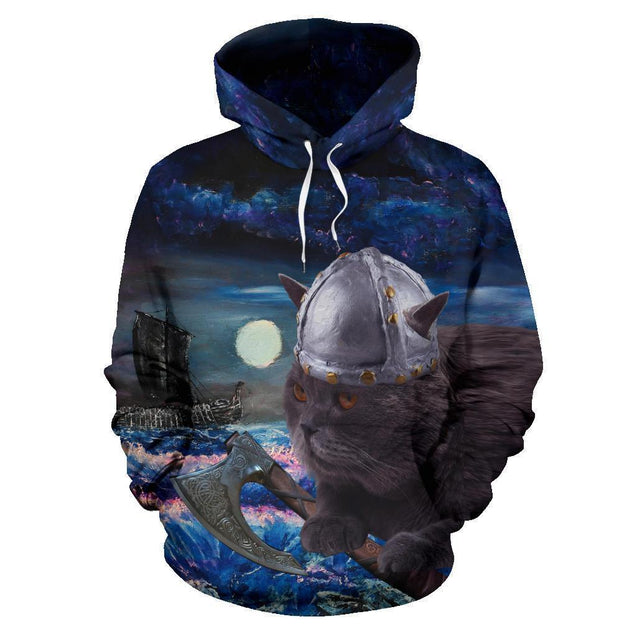 Iceland Viking Cat Hoodie-Apparel-HP Arts-Hoodie-S-Vibe Cosy™