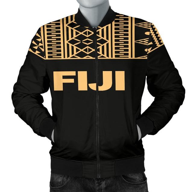 Fiji Bomber Jacket - Polynesian Gold Version - BN09-BOMBER JACKETS (P)-Khanh Arts-Men's Bomber Jacket-S-White-Vibe Cosy™