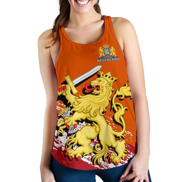 (Holland) Netherlands Lion Special Women's Racerback Tank A7-Apparel-Phaethon-Tank Top-S-Vibe Cosy™