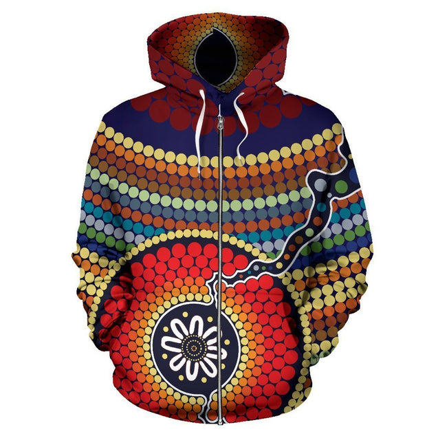 Blooming Aboriginal All Over Zip-Up Hoodie-NNK1499-Apparel-PL8386-Zip-Up Hoodie-S-Vibe Cosy™