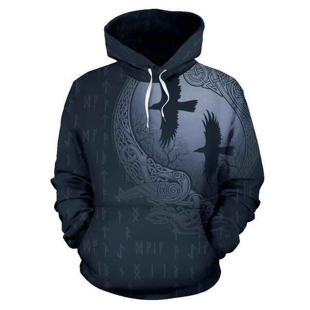 Viking Hoodie Raven And Odin'S Eye Blue Grey NN82-Apparel-HP Arts-Hoodie-S-Vibe Cosy™