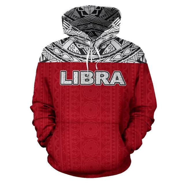 Libra Zodiac - Poly All Over Hoodie Red Version NTH140825-Apparel-NTH-Hoodie-S-Vibe Cosy™