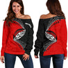 Aotearoa Rugby Fern Off Shoulder Sweater Red K4-WOMENS OFF SHOULDER SWEATERS-HD09-Women's Off Shoulder Sweater - .-2XS-Vibe Cosy™