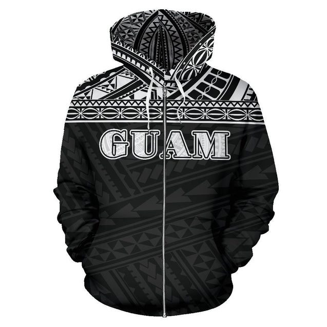 Guam All Over Zip-Up Hoodie - Polynesian Black Version-ALL OVER PRINT ZIP-UP HOODIES-HP Arts-Zip-Up Hoodie-S-White-Vibe Cosy™