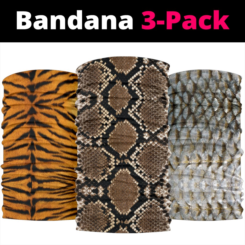 Animal Textures (Fish, Snake, Tiger) - Bandana 3 Pack-Amaze Style™-Animal Textures (Fish, Snake, Tiger) - Bandana 3 Pack-Vibe Cosy™