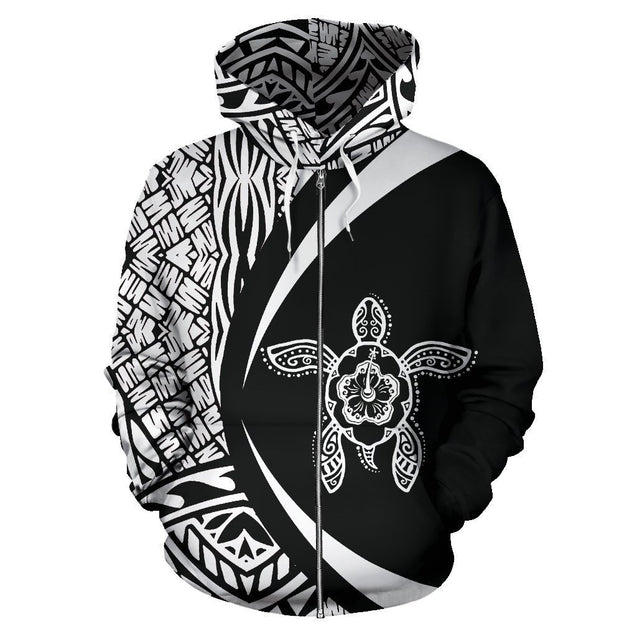 Hawaii Turtle Polynesian Hoodie - Circle Style White Color - AH - J9-ALL OVER PRINT ZIP HOODIES (P)-Phaethon-Men's Zip-Up Hoodie-S-Vibe Cosy™