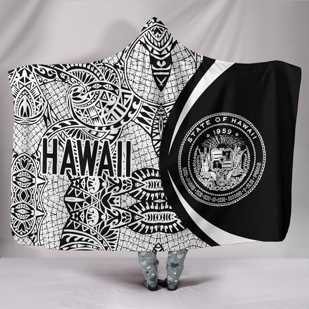 Hawaii Polynesian Hooded Blanket - Circle Style 01 J1-HOODED BLANKETS (P)-Phaethon-Hooded Blanket-Youth 60"x45"-White-Vibe Cosy™