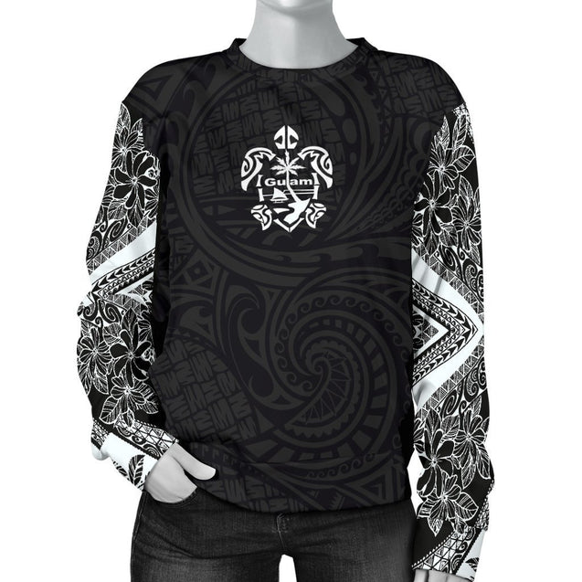 Guam Women's Sweater - Polynesian Turtle - BN09-SWEATERS-HP Arts-Guam-XS-Black-Vibe Cosy™