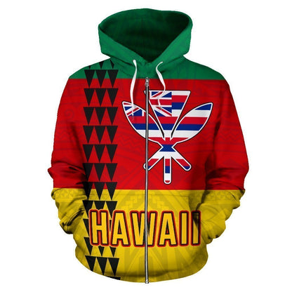 Hawaii Kanaka Flag Hoodie - AH-ALL OVER PRINT ZIP HOODIES (P)-Phaethon-Zip-Up Hoodie-S-Vibe Cosy™