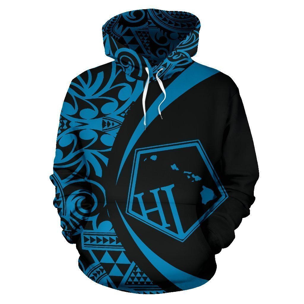 Hawaii Polynesian Tribal Hoodie - Circle Style Blue Color 2.0 - AH-ALL OVER PRINT HOODIES (P)-Phaethon-Zip-Up Hoodie-S-Vibe Cosy™