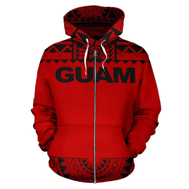 Guam All Over Zip-Up Hoodie - Polynesian Red And Black-ALL OVER PRINT ZIP-UP HOODIES-HP Arts-Zip-Up Hoodie-S-Red And Black-Vibe Cosy™