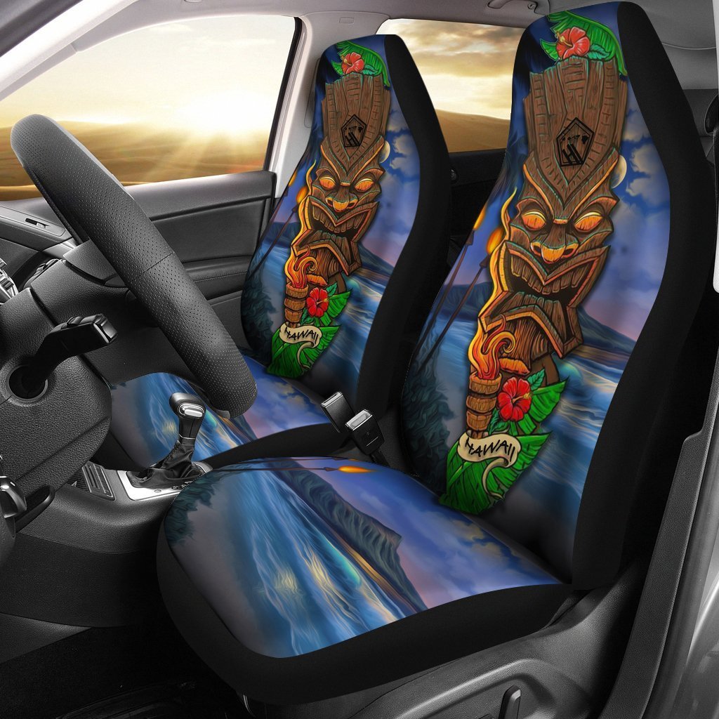 Tiki Car Seat Covers - AH - TH3-CAR SEAT COVERS-Alohawaii-Car Seat Covers-Universal Fit-White-Vibe Cosy™