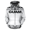 Guam All Over Zip-Up Hoodie - Polynesian White And Black-ALL OVER PRINT ZIP-UP HOODIES-HP Arts-Zip-Up Hoodie-S-White And Black-Vibe Cosy™