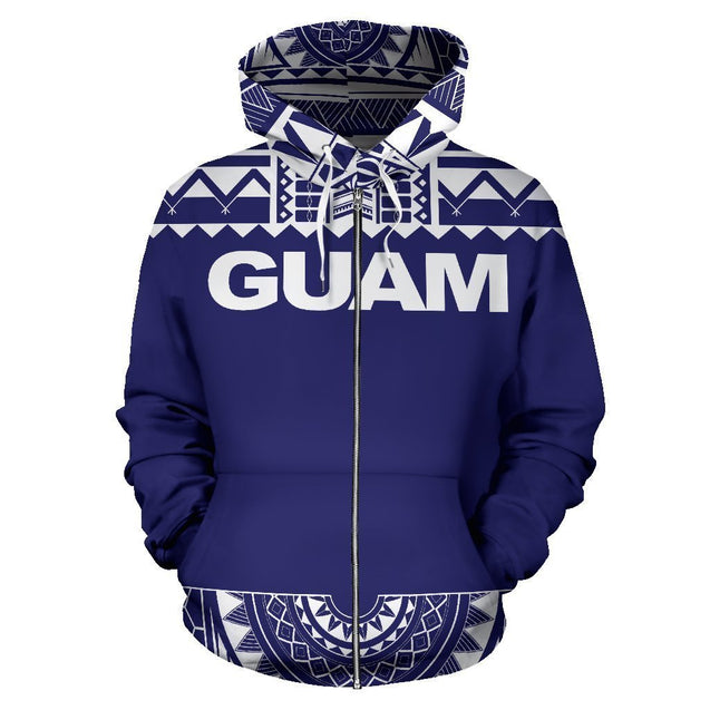 Guam All Over Zip-Up Hoodie - Polynesian Purple And White-ALL OVER PRINT ZIP-UP HOODIES-HP Arts-Zip-Up Hoodie-S-Purple And White-Vibe Cosy™