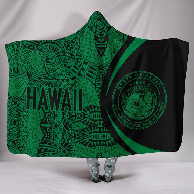 Hawaii Polynesian Hooded Blanket - Circle Style 05 J1-HOODED BLANKETS (P)-Phaethon-Hooded Blanket-Youth 60"x45"-White-Vibe Cosy™