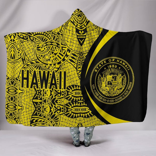 Hawaii Polynesian Hooded Blanket - Circle Style 04 J1-HOODED BLANKETS (P)-Phaethon-Hooded Blanket-Youth 60"x45"-Black-Vibe Cosy™