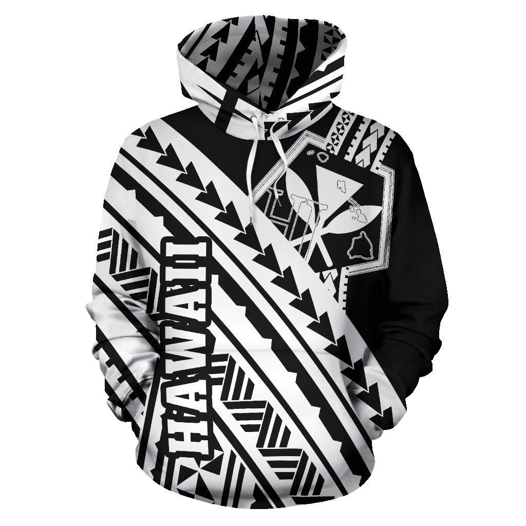 Hawaii Kanaka Polynesian Hoodie - Poly Style White And Black - AH - J1-ALL OVER PRINT HOODIES (P)-Phaethon-Hoodie-S-Vibe Cosy™