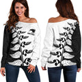 Aotearoa Silver Fern Koru Style Off Shoulder Sweater Black White K4-WOMENS OFF SHOULDER SWEATERS-HD09-Women's Off Shoulder Sweater - .-2XS-Vibe Cosy™