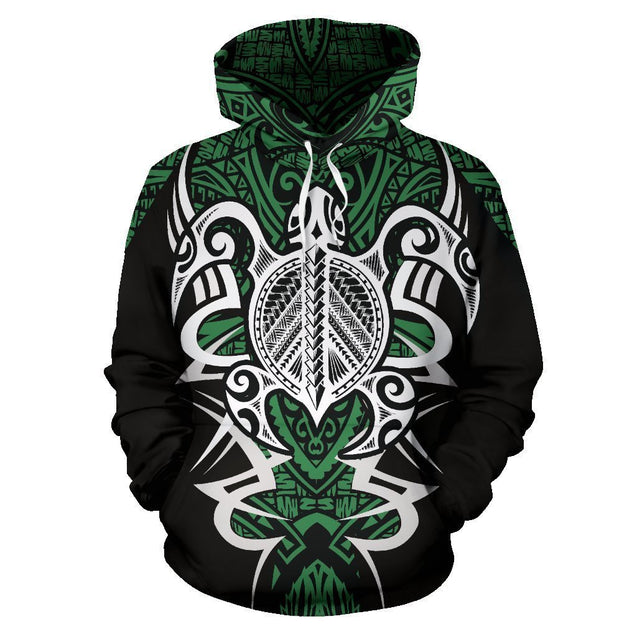 Hawaii Turtle Tribal Green Hoodie - Armor Style - AH J9-ALL OVER PRINT ZIP HOODIES (P)-Phaethon-Hoodie-S-Blue-Vibe Cosy™