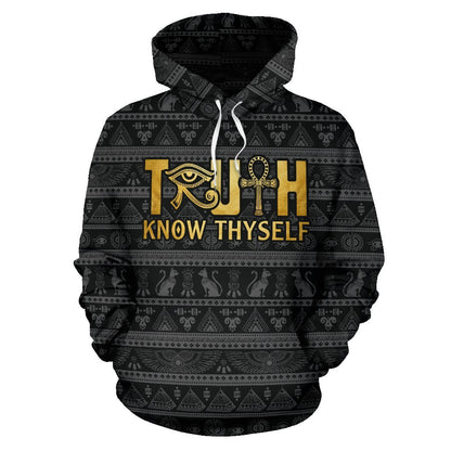 African Hoodie - African Truth Know Thyself Hoodie-ALL OVER PRINT HOODIES-HPArt-Men-S-Black-Vibe Cosy™