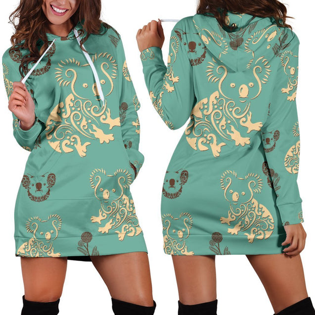 Australia Koala Women's Hoodie Dress NN8-HOODIE DRESSES-HP Arts-Hoodie Dress-XS-Vibe Cosy™