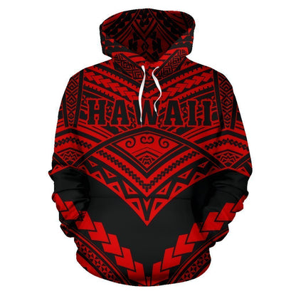 Hawaii Polynesian Tribal Hoodie - New Warrior Style Red Color - AH J1-ALL OVER PRINT HOODIES (P)-Phaethon-Hoodie-S-Vibe Cosy™