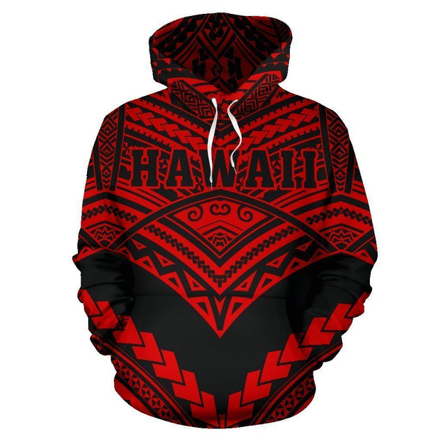 Hawaii Polynesian Tribal Hoodie - New Warrior Style Red Color - AH J1-ALL OVER PRINT HOODIES (P)-Phaethon-Hoodie-S-Vibe Cosy™