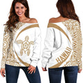 Hawaii Turtle Polynesian Women's Off Shoulder Sweater - Circle Style - AH - Golden 02 J9-WOMENS OFF SHOULDER SWEATERS-Phaethon-Women's Off Shoulder Sweater-2XS-White-Vibe Cosy™