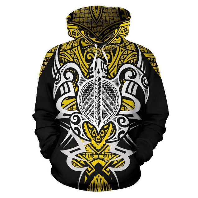 Hawaii Turtle Tribal Yellow Hoodie - Armor Style - AH J9-ALL OVER PRINT HOODIES (P)-Phaethon-Hoodie-S-Vibe Cosy™