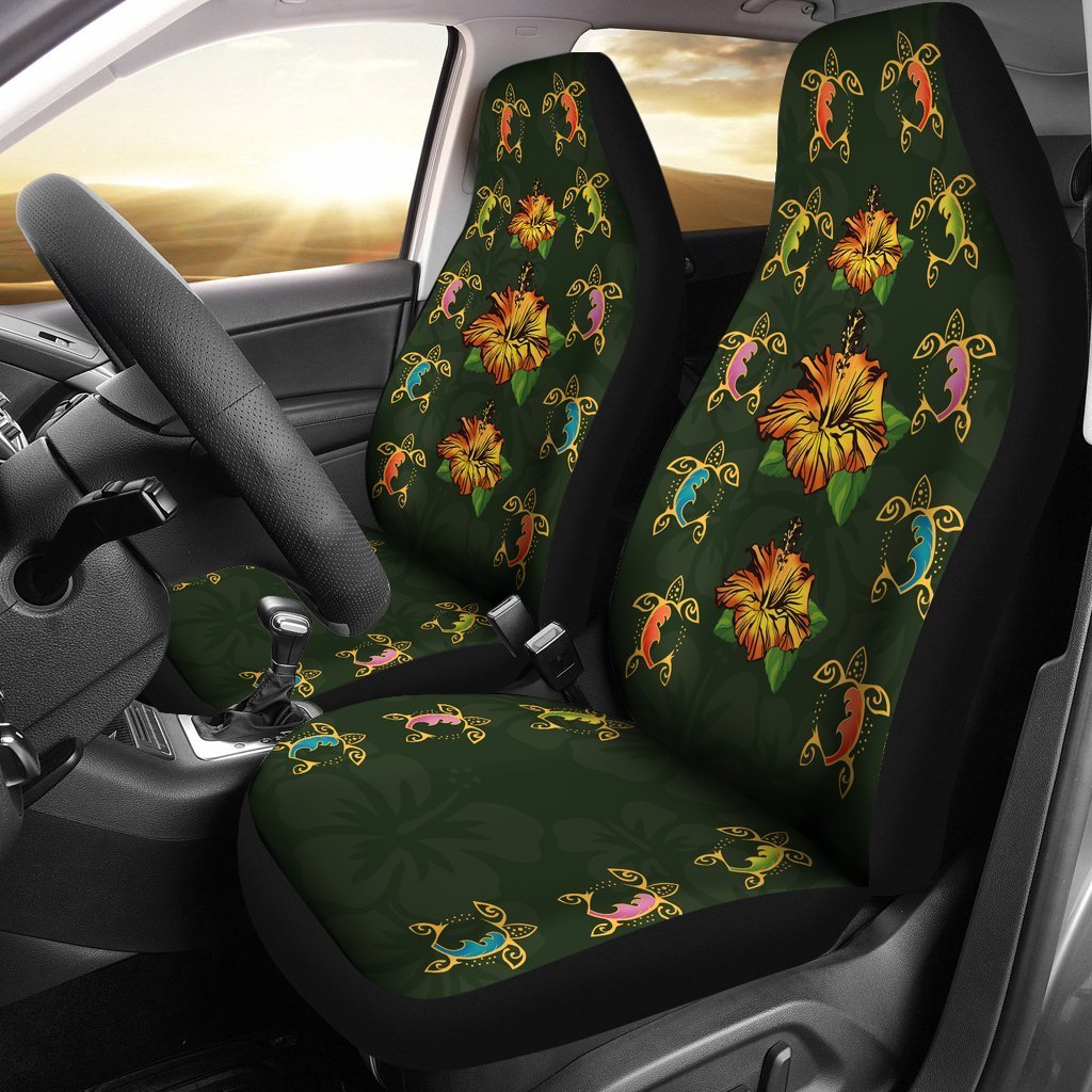 Turtle and Hibiscus Car Seat Covers - AH-CAR SEAT COVERS-Alohawaii-Car Seat Covers-Universal Fit-White-Vibe Cosy™