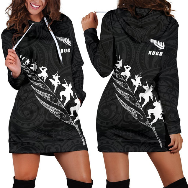 Rugby Haka Fern Hoodie Dress K24-Apparel-HD09-Hoodie Dress-S-Vibe Cosy™