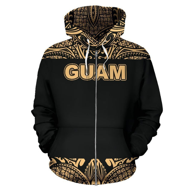 Guam All Over Zip-Up Hoodie - Polynesian Gold Bamboo-ALL OVER PRINT ZIP-UP HOODIES-HP Arts-Zip-Up Hoodie-S-Vibe Cosy™