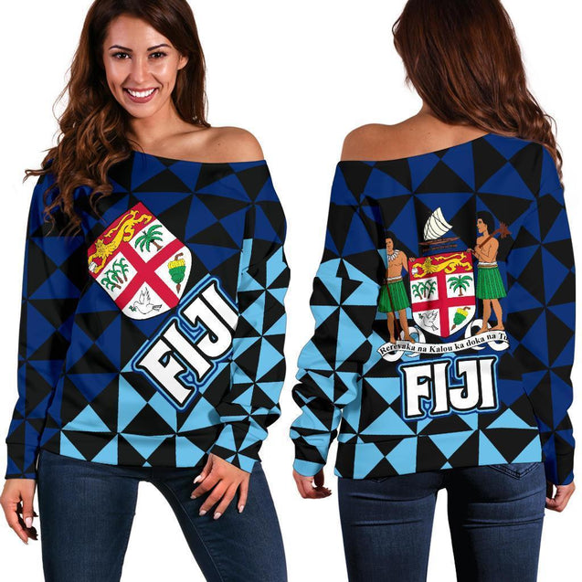 Fiji Polynesian Women's Off Shoulder Sweater Coat Of Arms-Apparel-Khanh Arts-Women's Off Shoulder Sweater-S-Vibe Cosy™