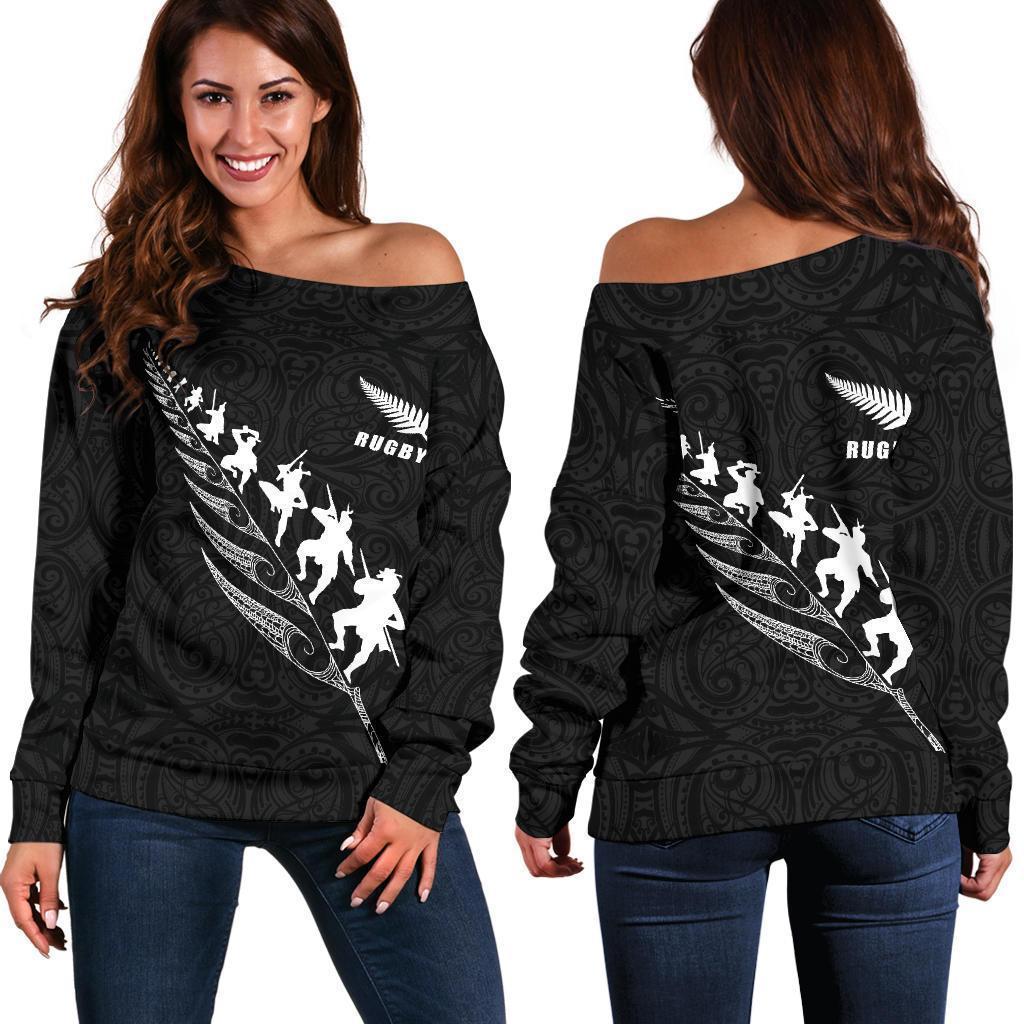 Rugby Haka Fern Off Shoulder Sweater K24-WOMENS OFF SHOULDER SWEATERS-HD09-Women's Off Shoulder Sweater - .-2XS-Vibe Cosy™