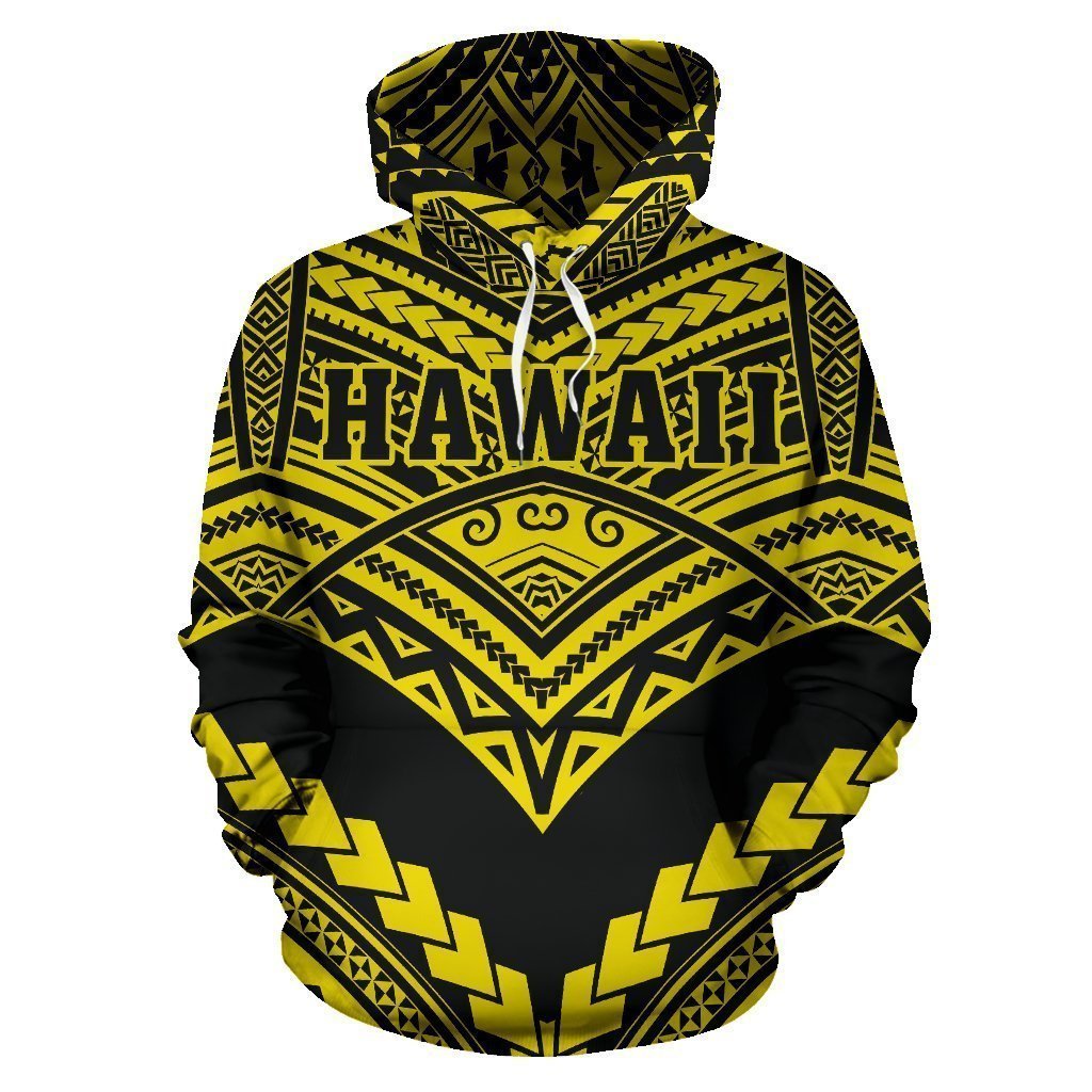 Hawaii Polynesian Tribal Hoodie - New Warrior Style Yellow Color - AH J1-ALL OVER PRINT HOODIES (P)-Phaethon-Hoodie-S-Vibe Cosy™