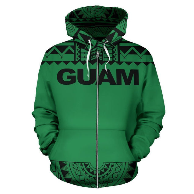 Guam All Over Zip-Up Hoodie - Polynesian Green And Black-ALL OVER PRINT ZIP-UP HOODIES-HP Arts-Zip-Up Hoodie-S-Green And Black-Vibe Cosy™