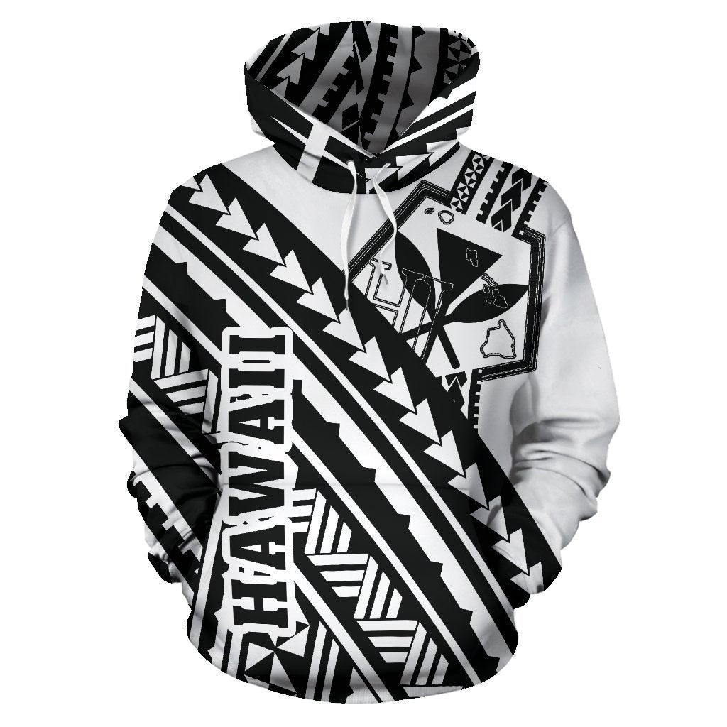 Hawaii Kanaka Polynesian Hoodie - Poly Style Black And White - AH - J1-ALL OVER PRINT HOODIES (P)-Phaethon-Hoodie-S-Vibe Cosy™