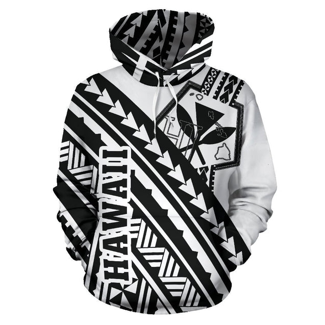 Hawaii Kanaka Polynesian Hoodie - Poly Style Black And White - AH - J1-ALL OVER PRINT HOODIES (P)-Phaethon-Hoodie-S-Vibe Cosy™