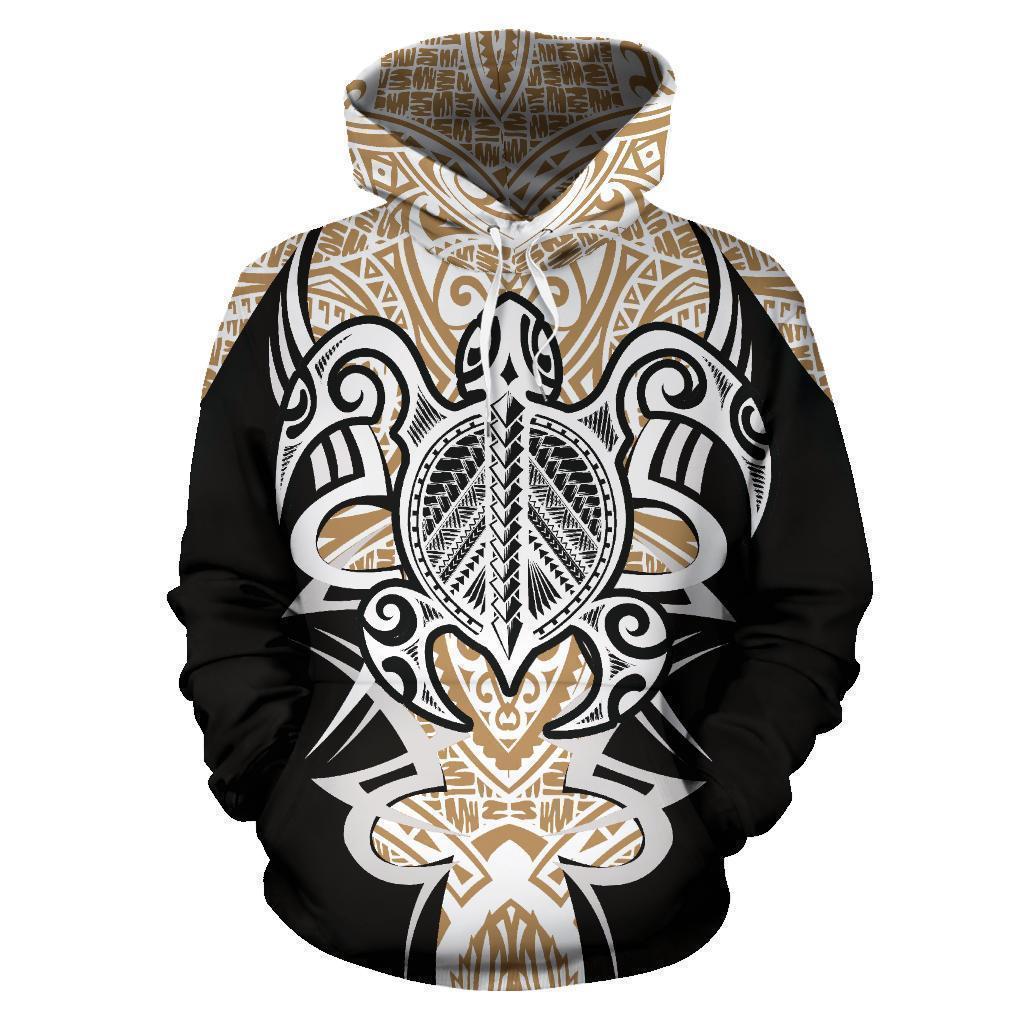Hawaii Turtle Tribal Gold Hoodie - Armor Style - AH J9-ALL OVER PRINT HOODIES (P)-Phaethon-Hoodie-S-Vibe Cosy™