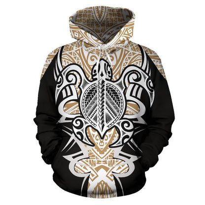 Hawaii Turtle Tribal Gold Hoodie - Armor Style - AH J9-ALL OVER PRINT HOODIES (P)-Phaethon-Hoodie-S-Vibe Cosy™