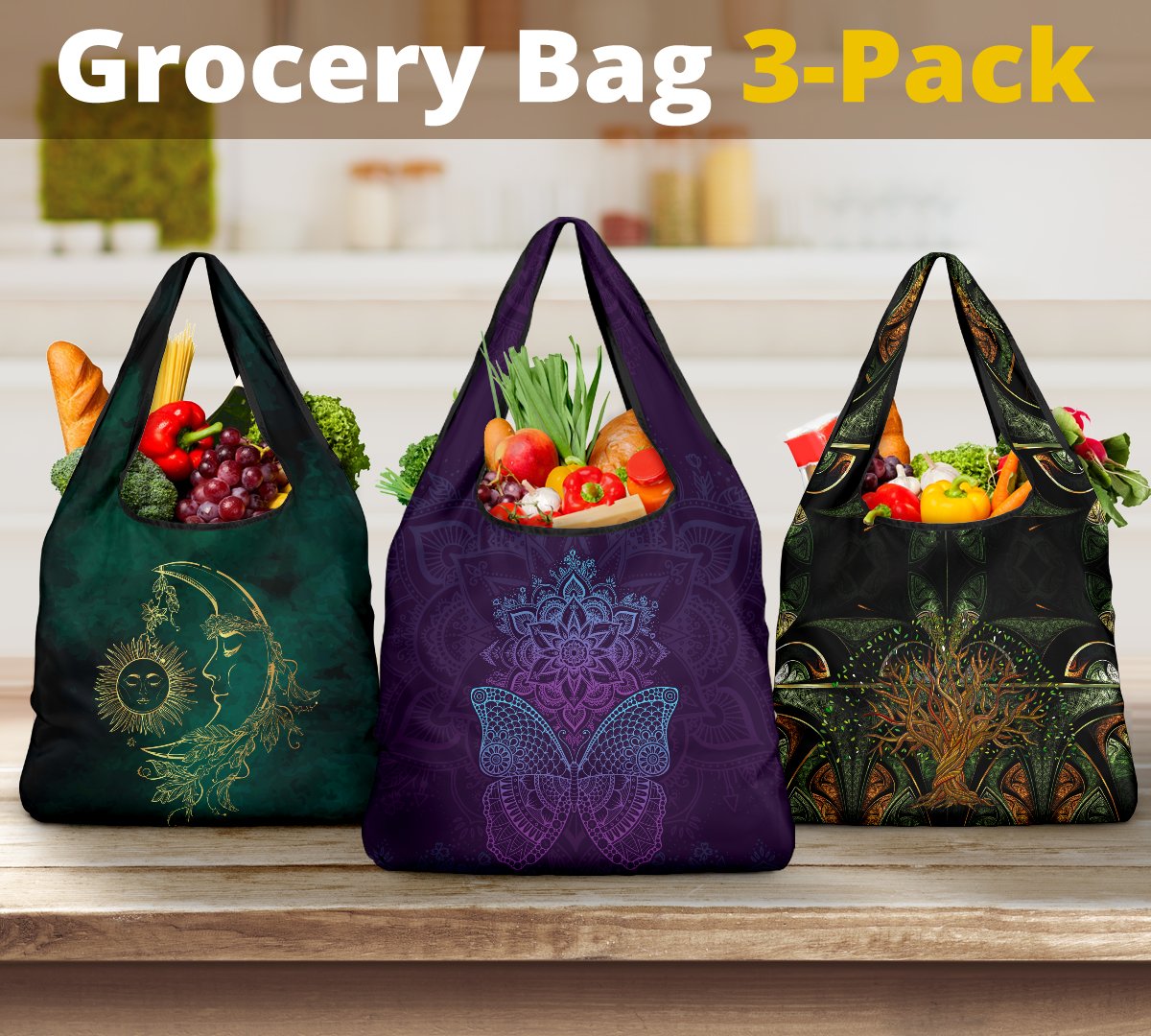 Spirituality Reusable Grocery Bags Set 1-Amaze Style™-Spirituality Reusable Grocery Bags Set 1-Vibe Cosy™